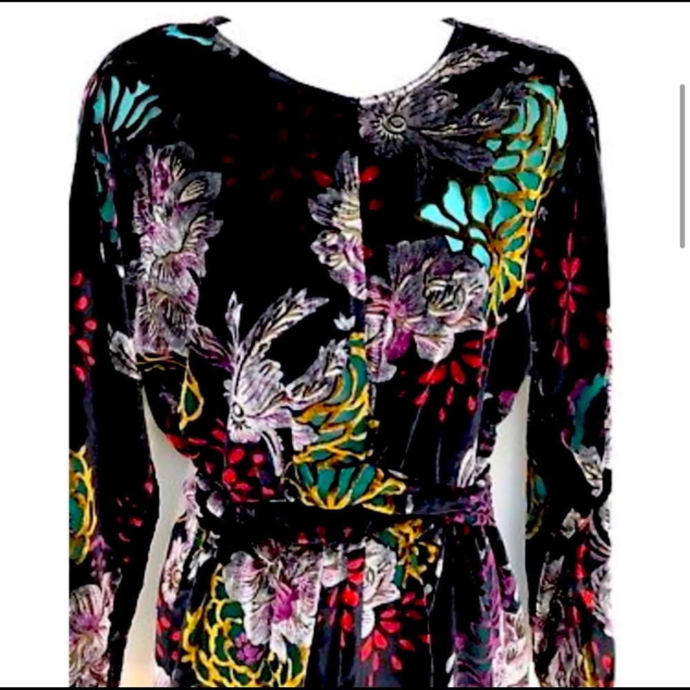 Zara Velvet Draped Floral Midi Dress (size M)